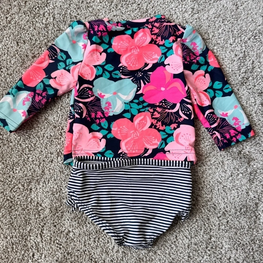 Carters baby girl two piece swimsuit long sleeve rashguard floral size 3 months